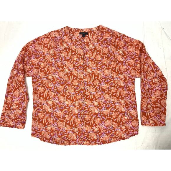 J.CREW Women’s Orange Floral Long Sleeve Ramie Tunic Top in Painted Block Size L - Picture 9 of 11